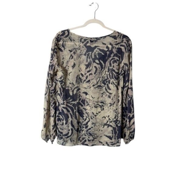 Ella Moss Womens Silk‎ Blouse Top Small Artsy Bohemian Quiet Luxury Tan Black - Picture 4 of 7